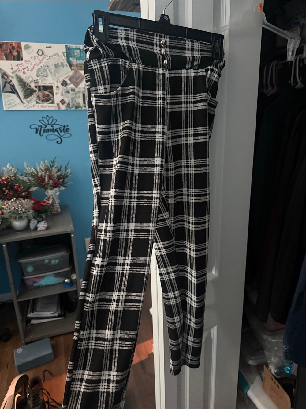 Black and White Plaid Straight-Leg Pants